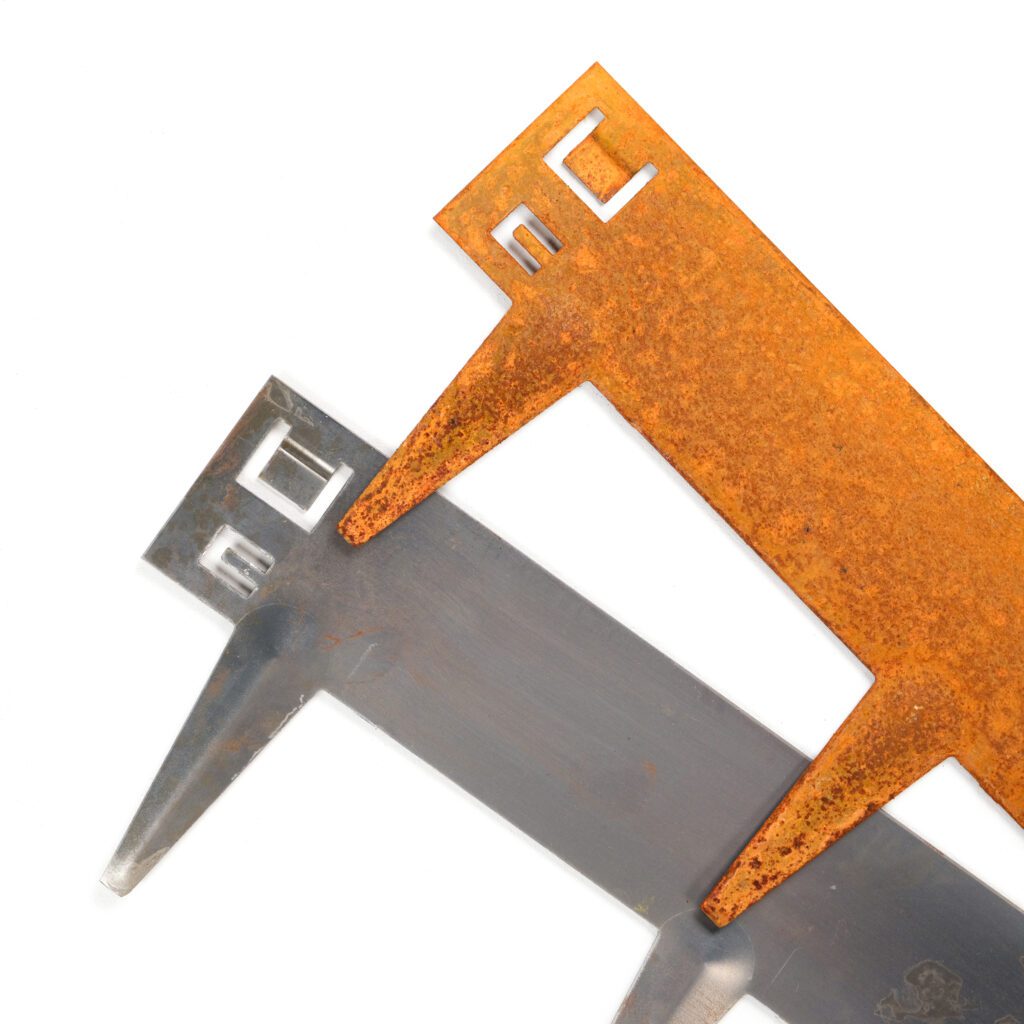 Steel and rusted metal garden edging panels