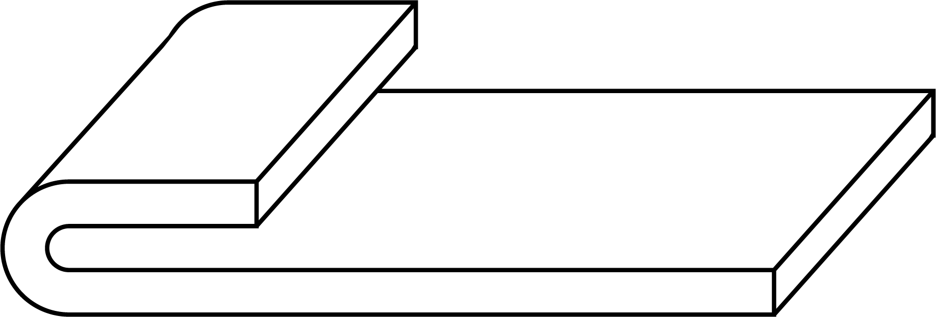A black and white line drawing of ROLLTOP, a rectangular object with one end rolled up, resembling a partially unrolled yoga mat on a flat surface.