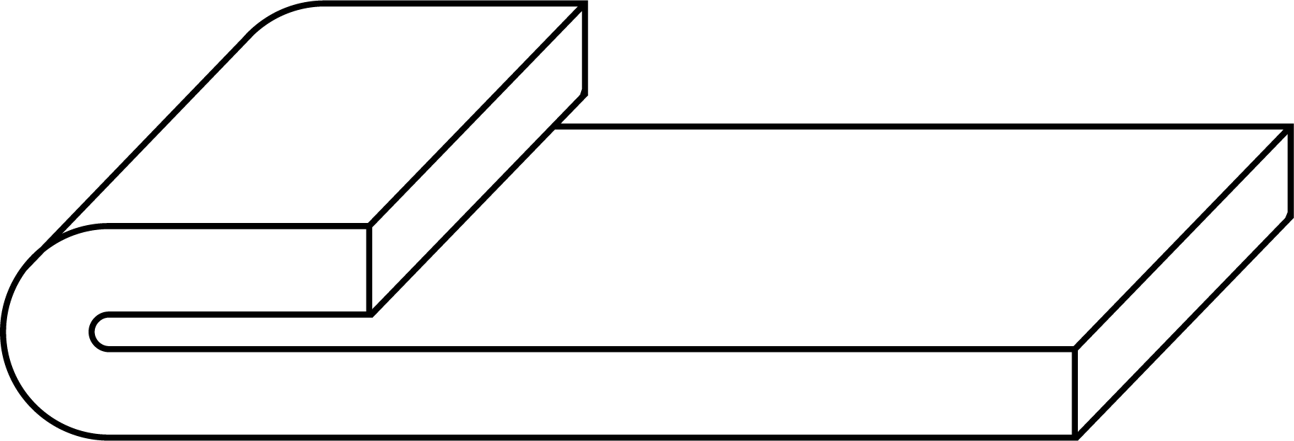 A simple black-and-white line drawing of the ROLLTOP, a closed, thick book lying flat with one corner rounded and its spine visible on the left side.