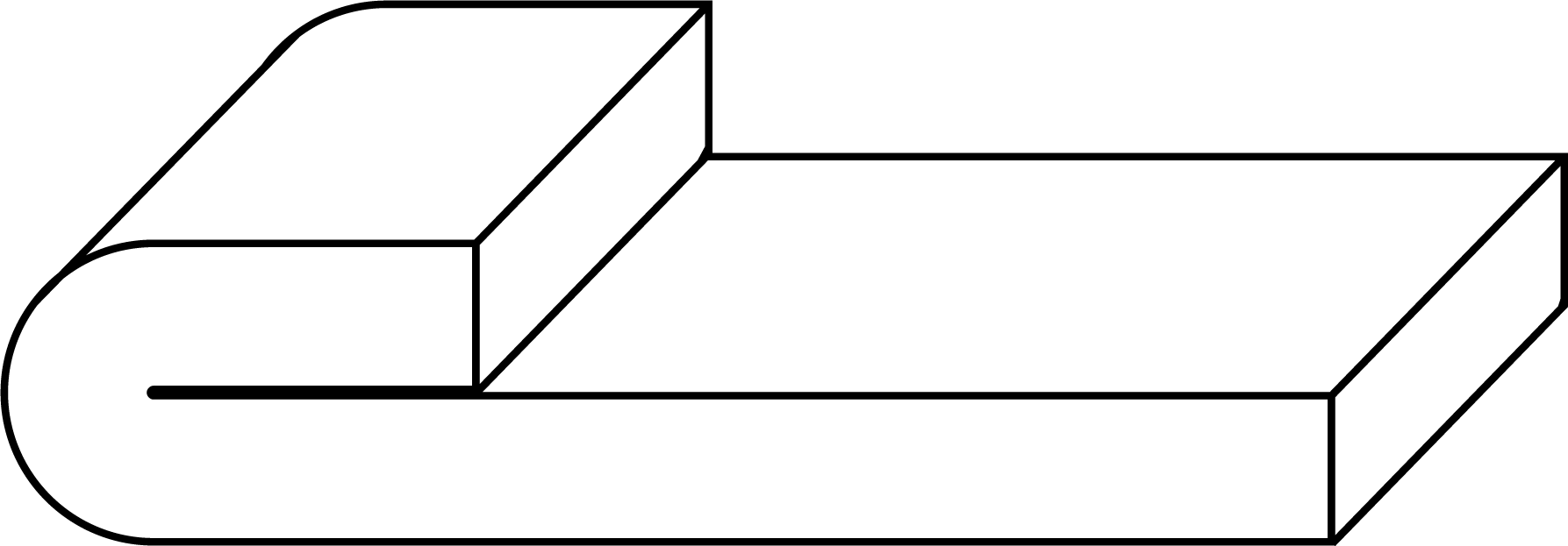 Black and white line drawing of ROLLTOP, a thick, closed book lying flat with spine left, cover up, and visible pages in a rectangular shape.